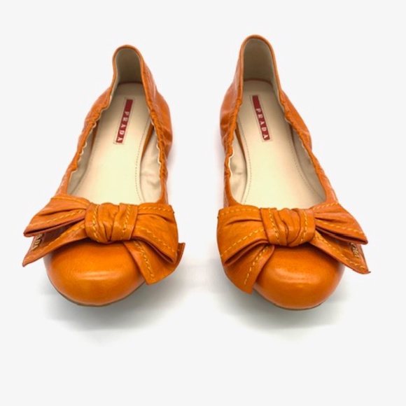 Prada Sport Leather Logo Bow Scrunch Ballet Flats~Ladies SZ 39.5~Summer Chic - Picture 5 of 6